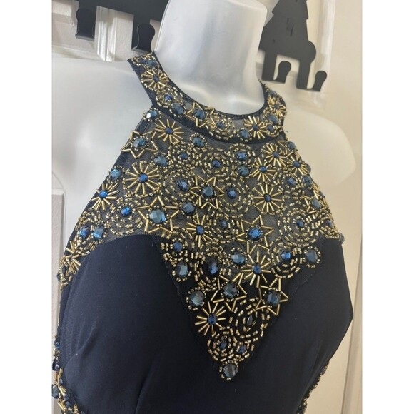 Betsy & Adam Women Navy Sequin Beaded Embellished Gown maxi Lining Dress Size 4 - Picture 2 of 16